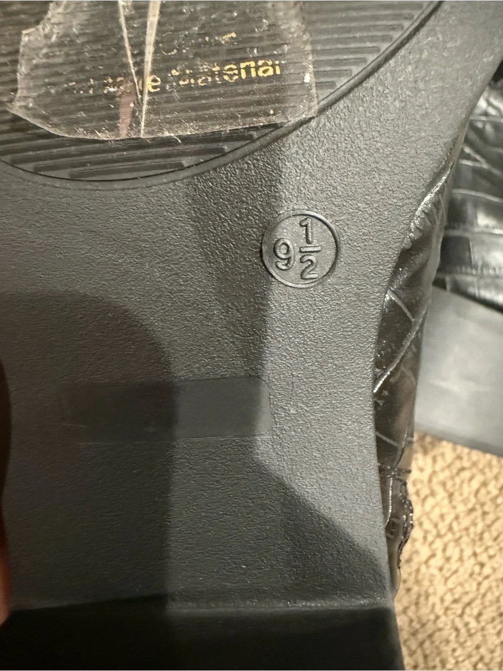 Black Croc-Embossed Knee-High Block Heel Boots
